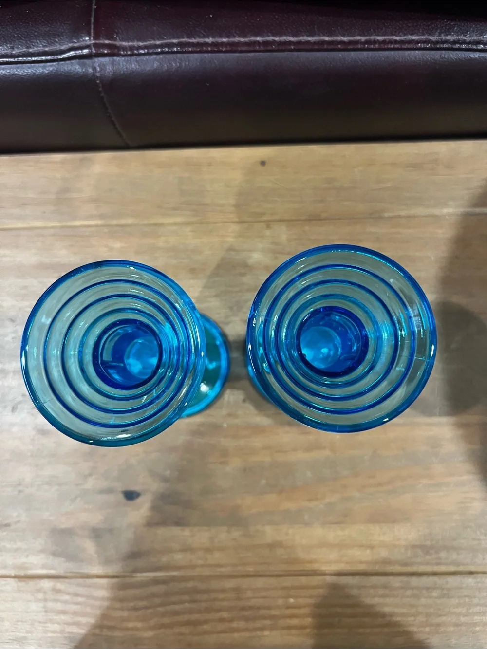 Mid Century glass candle sticks in perfect condition.